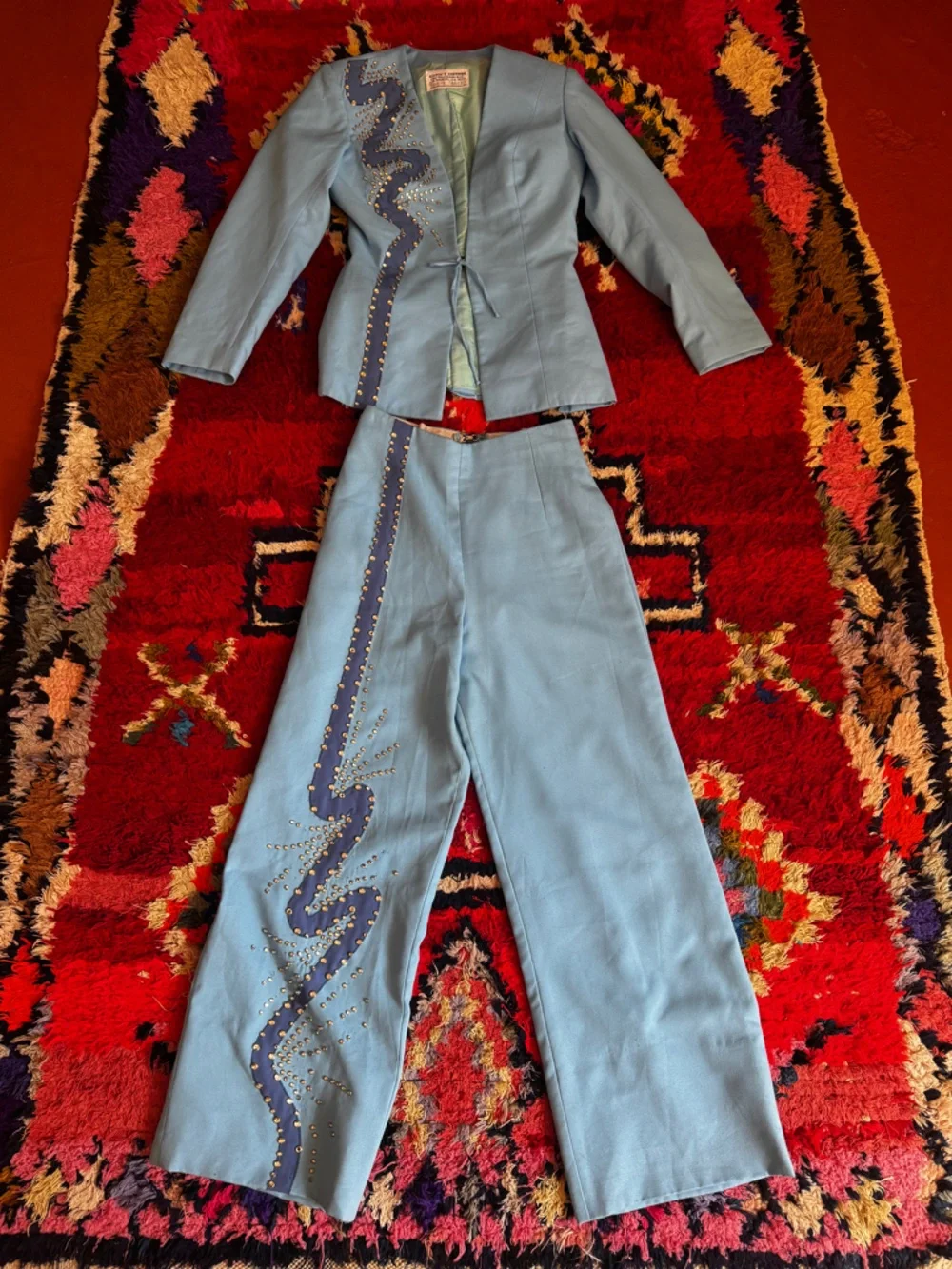 Vintage Silvia's Costume Baby Blue Rhinestone Western Suit Sz XS - Picture 1 of 16